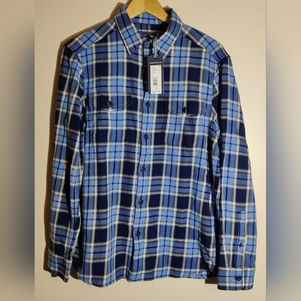 Vineyard Vines Mens Sz M Midweight Twill Utility Flannel Shirt Coastline Blue